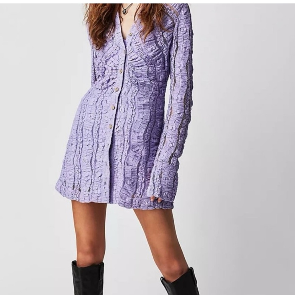 Free people Lavender Crinkle Button-Front Women's dress size XL